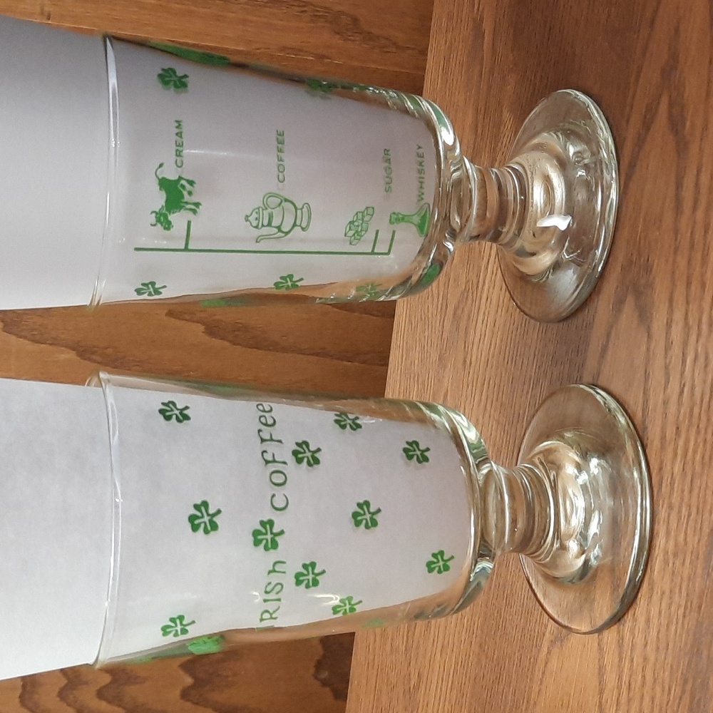 VTG.  2 Irish Coffee Recipe Pedestal Glasses